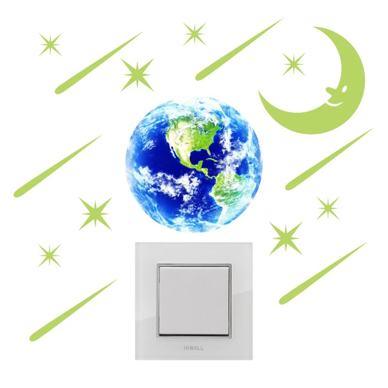 

1pcs Meteor Earth Luminous Switch Sticker Glow in the Dark Sticker Fluorescent Moon Stars Sticker Kid Room Decoration Home Decor