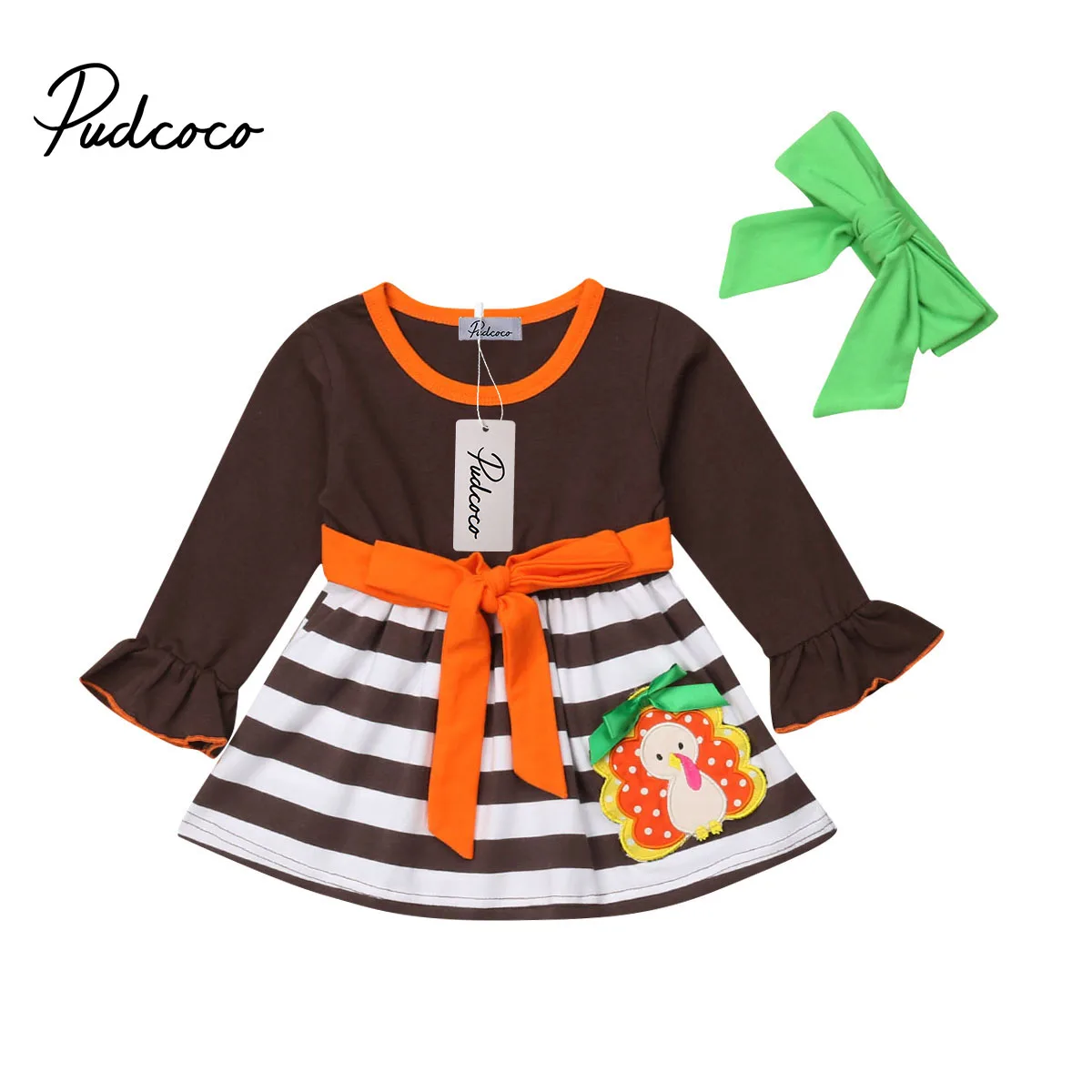 

Little Girls Thanksgiving Day Dress Clothes Newborn Baby Girls Festival Outfit Dresses Toddler Long Sleeve Chick Clothes 1-6T