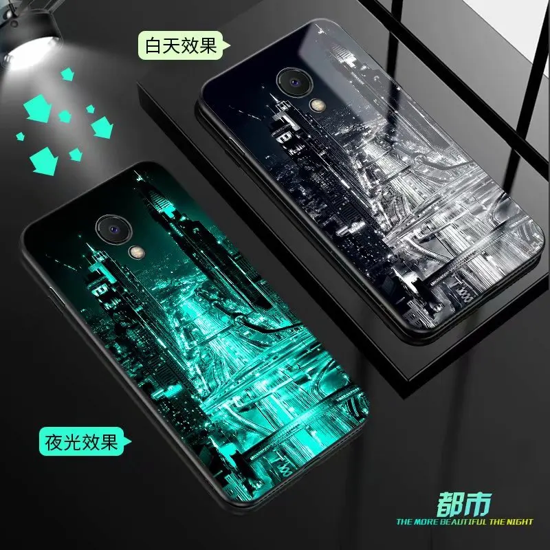 

For Meizu M6S Case Luxury Luminous Pattern Hard Tempered Glass Protective Back Cover Case for meizu m6s full cover shell