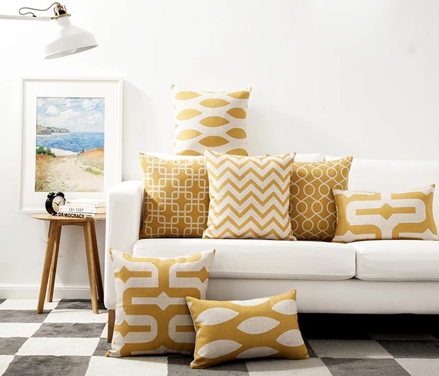 Free Shipping Ikat Yellow Geometric Zigzags Chevrons Squares Circles Free Shipping Ikat Yellow Geometric Zigzags Chevrons Squares Circles Pattern Cushion Cover Sofa Decorative Throw Pillow