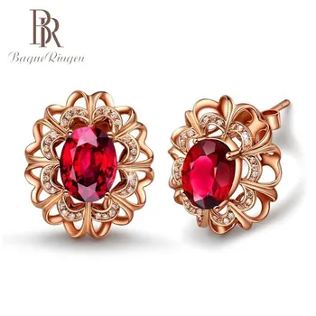 

Begua Ringen Rose Gold Color Natural Ruby Stud Earrings For Women New Fashion Original 925 Silver Earrings Fine Jewelry Gifts