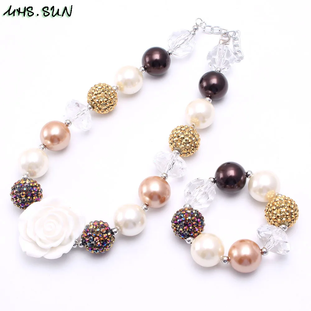 BN580-1 (2),$5.85-1$3.13-1. Christmas Flower Beads Princess Necklace Bracelet Chunky Bubblegum Beaded Necklace Baby Girl Toddler Jewlery Best GiftJPG