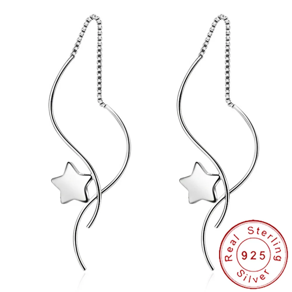 

Minimalist 925 Sterling Silver Wave Earrings Thread Curve Ear Wire Cable Star Pendientes Brincos no Fade Jewelries SE092