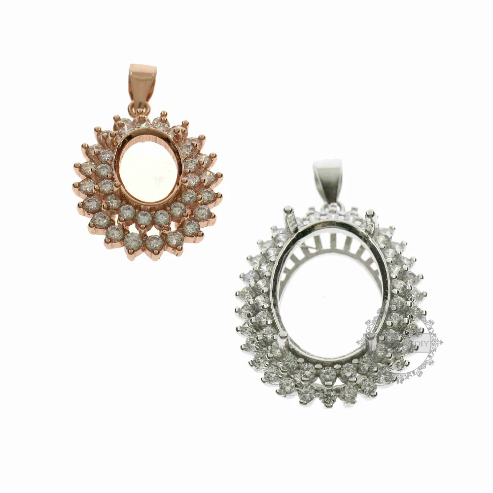 

Multiple Size Rose Gold Silver Oval Prong Bezel Settings for CZ Stone Solid 925 Sterling Silver DIY Pendant Charm Tray 1421097