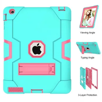 

For Apple iPad2 iPad3 iPad4 Kids Safe Armor Shockproof Heavy Duty Silicon+PC Stand Back Case Cover For ipad 2 3 4 Tablet PC