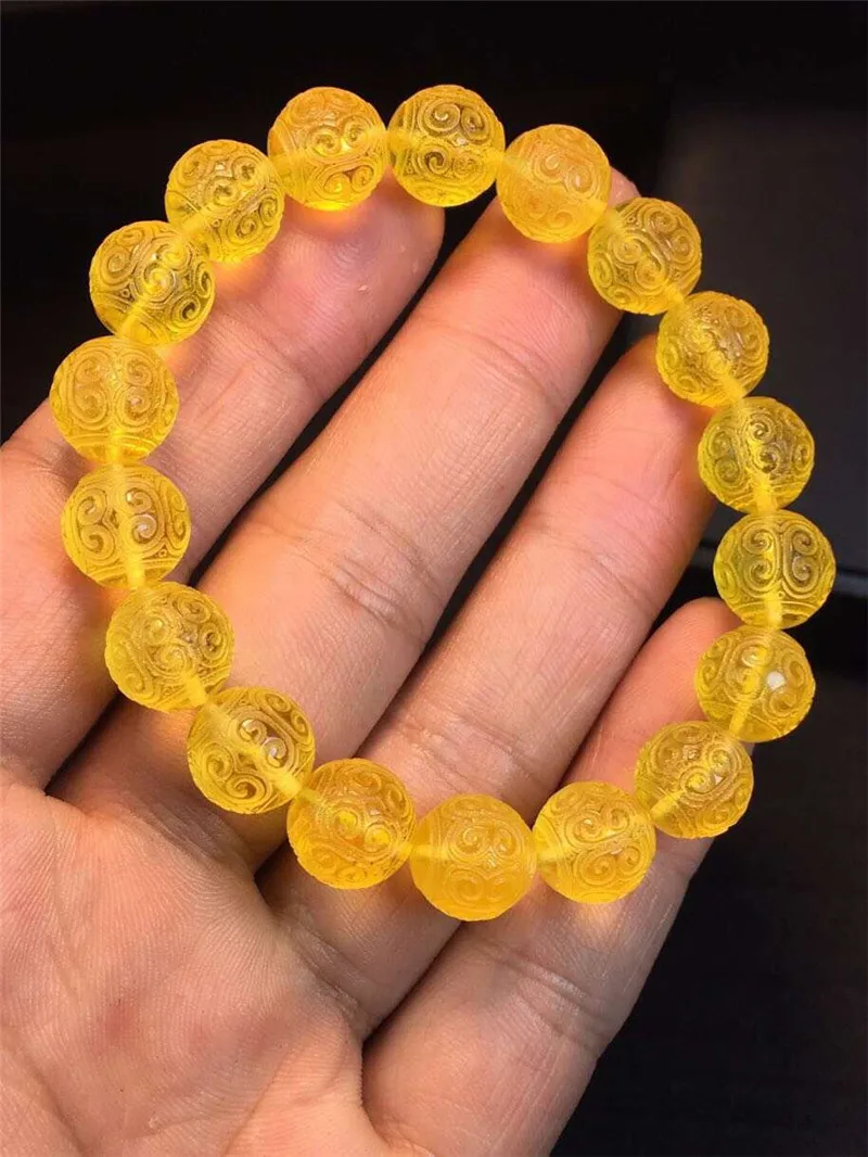 

10.8mm Natural Yellow Amber Bracelet For Woman Man Gift Healing Stone Round Beads Gemstone Bracelets AAAAA Drop Shipping