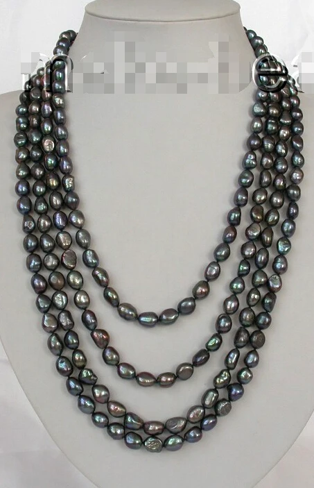 

>>>>classic long 100" 10mm baroque black freshwater cultured pearl necklace d645