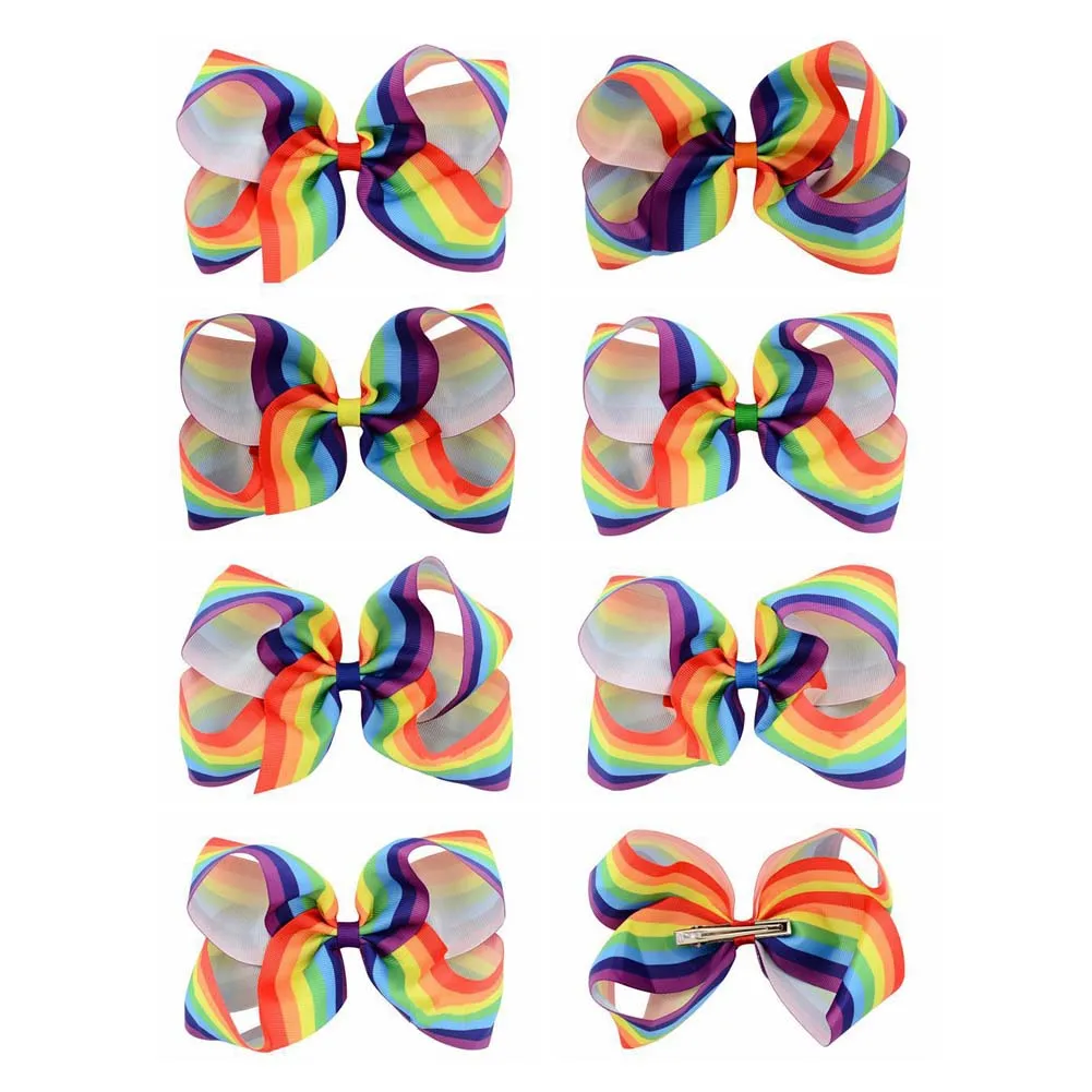 

New 1pc 5.6cm Summer Handmade Boutique Rainbow Striped Sweet Hair Bows With Hair Clips Kids Girls Hairpin Hair Accessories