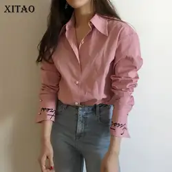[Xitao] 2018 Весна новое поступление отложным воротником Для женщин рубашка длинный рукав вышивка письма Повседневное корейские женские блузки