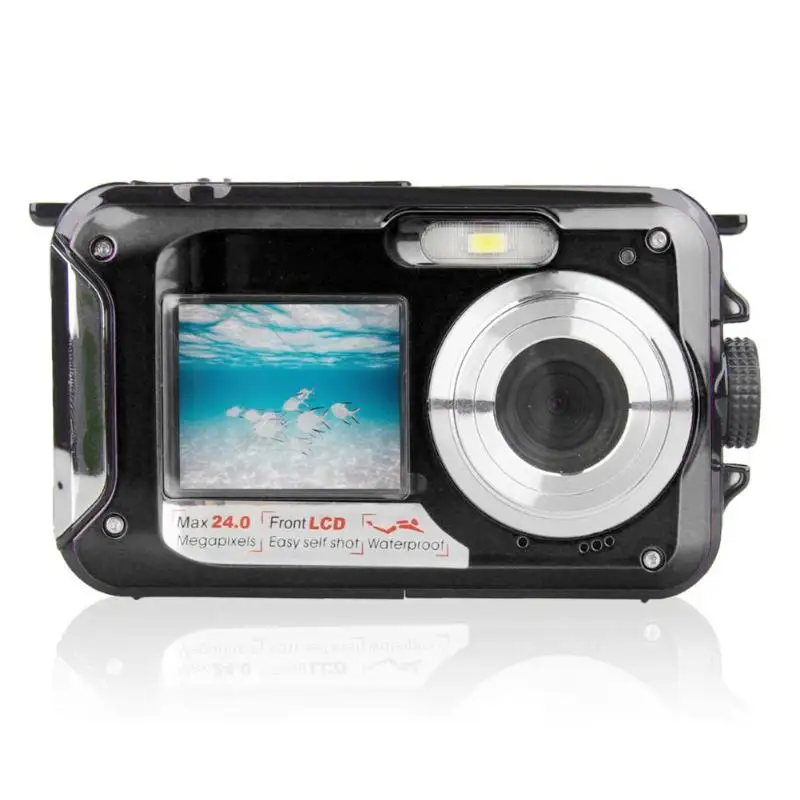 Профессиональная Водонепроницаемая игра 24MP Пылезащитный Водонепроницаемый USB двойной экран подводная детская мини камера наружная фотография Full HD Селфи - Цвет: Черный