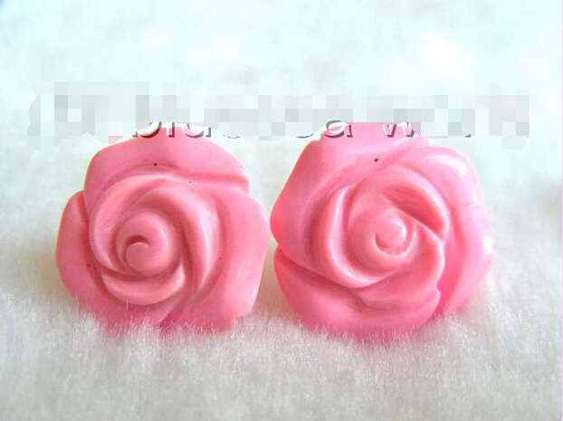 

hot sell new - Free shipping GREAT 18MM pink caved turquoise earrings 925s b1208