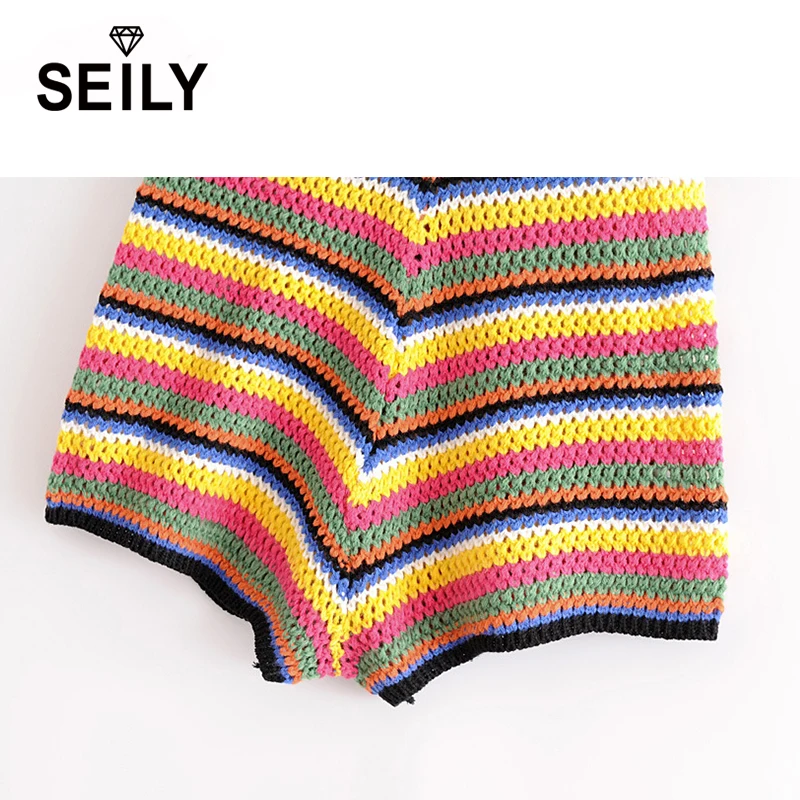 Arco Rayas Mujer Mujeres Hecho Elástico Cintura Pierna Ancha A Punto Verano Lana Iris Suelta Seily Rainbow Alta Corto Pantalones De Colorido Mano Color Cortos x1YwnqI