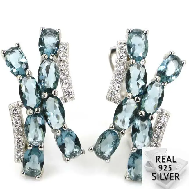 Серьги из серебра 4 3 пробы 925 г АА + с лондонским голубым топазом и белым