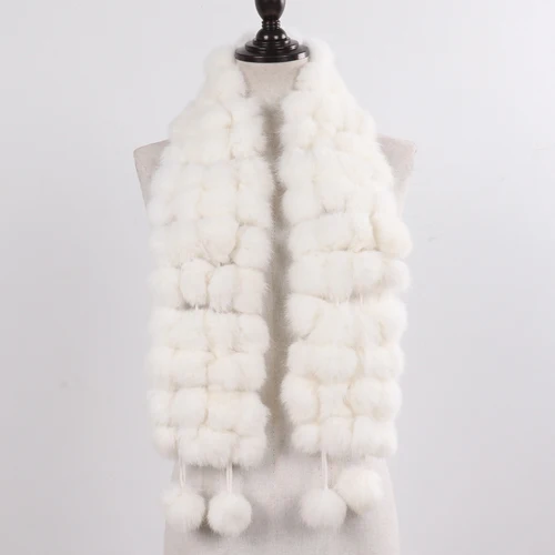New Winter Women Real Rabbit Fur Scarf Natural Warm Rabbit Fur Muffler Girl Fashion Knitted Genuine Rabbit Fur Scarves - Color: white