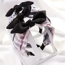 1 шт. повязка на голову для девочек кожа завязанные заячьи уши лента на голову в горошек Британский оголовье в клеточку черный и белый бежевый повязка G0407