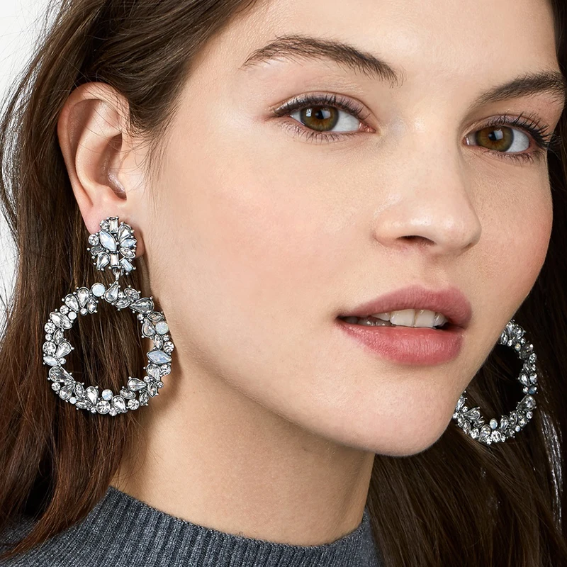JURAN Round Handmade Statement Earrings 2019 Crystal Earrings For Women Large Fashion Earing Luxury Party Wedding Jewelry