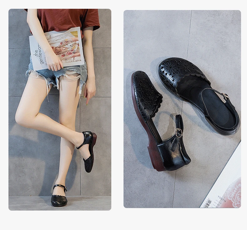 KULADA/Новинка; женские босоножки из натуральной кожи; мягкие кожаные сандалии на плоской подошве для мам; нескользящая удобная обувь на низком каблуке и резиновой подошве