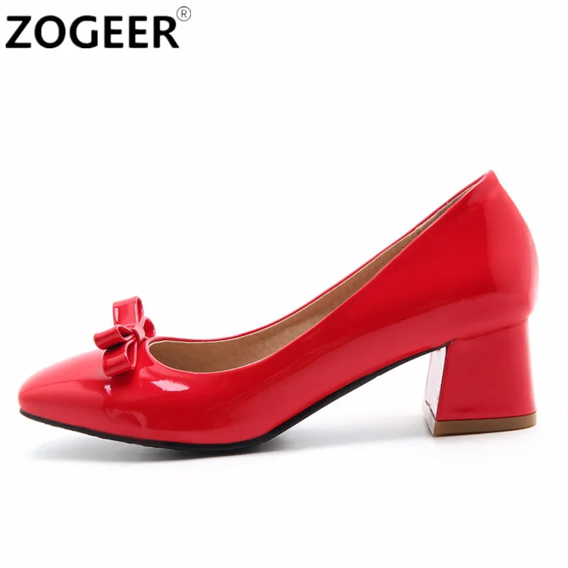 

Plus size 45 Sweet Fashion Women Pumps Shallow Mouth Black red white Square Medium Heels Shoes Bowtie Women Wedding Shoes