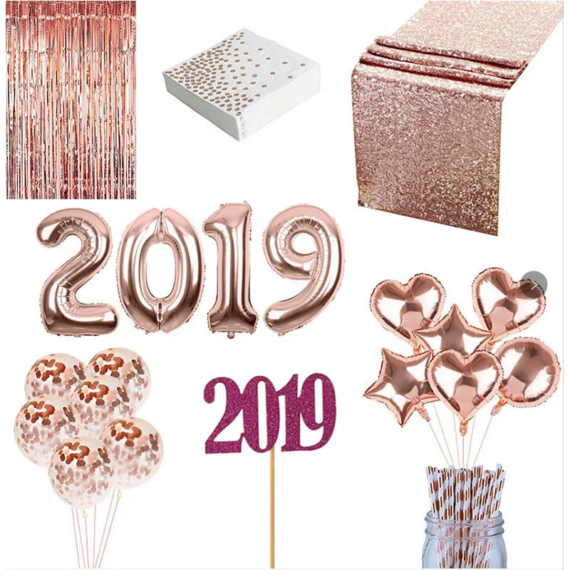 

2019 helium balloon party decoration aluminum foil rain silk door and window sequins latex balloon Christmas New Year party deco