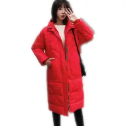 Новый Harajuku Стиль 2018Stand-Collar хлопок-стеганая куртка утепленная Для женщин куртка уличная зимняя куртка Длинные парки MujerQ834