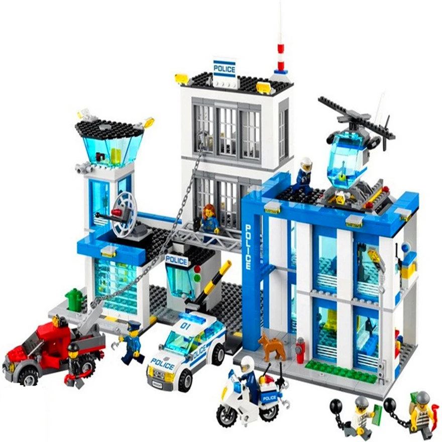 

BELA 10424 Urban City Police Station Motorbike Helicopter Building Blocks Brick Compatible Technic 60047 Playmobil Toys