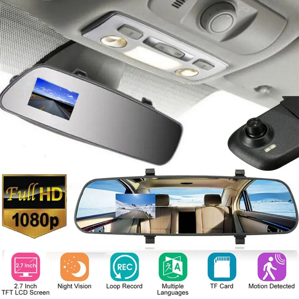 

2.7-Inch Full HD 1080P LCD Car Camera Dash Cam Video Recorder Rearview Mirror Vehicle DVR Night Vision Camcorder