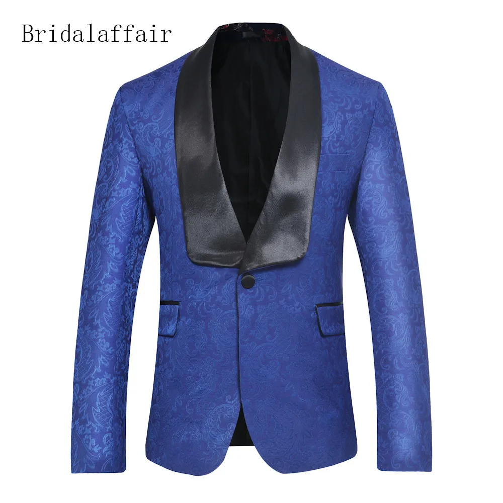 Bridalaffair Blue Blazer Men Fashion Slim Fit Mens Printed Blazer Shawl