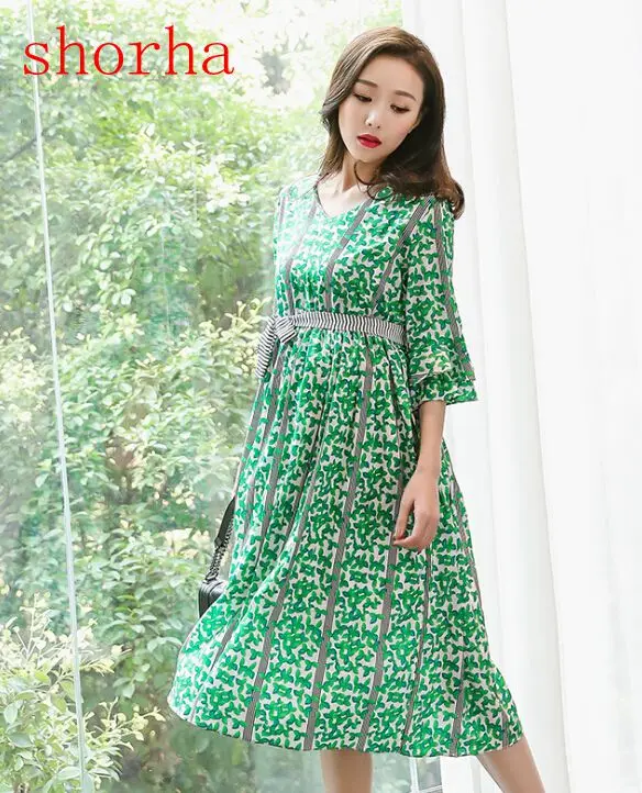 shorha Floral Maternity Party Dress Ruffle Sleeve Ties Waist V Neck