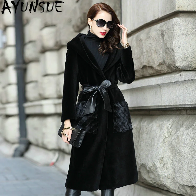 

AYUNSUE Real Fur Coat Women Clothes 2019 Long Autumn Winter Jacket Mink Coat Korean Wool Fur Coats Manteau Femme Hiver KJ1036
