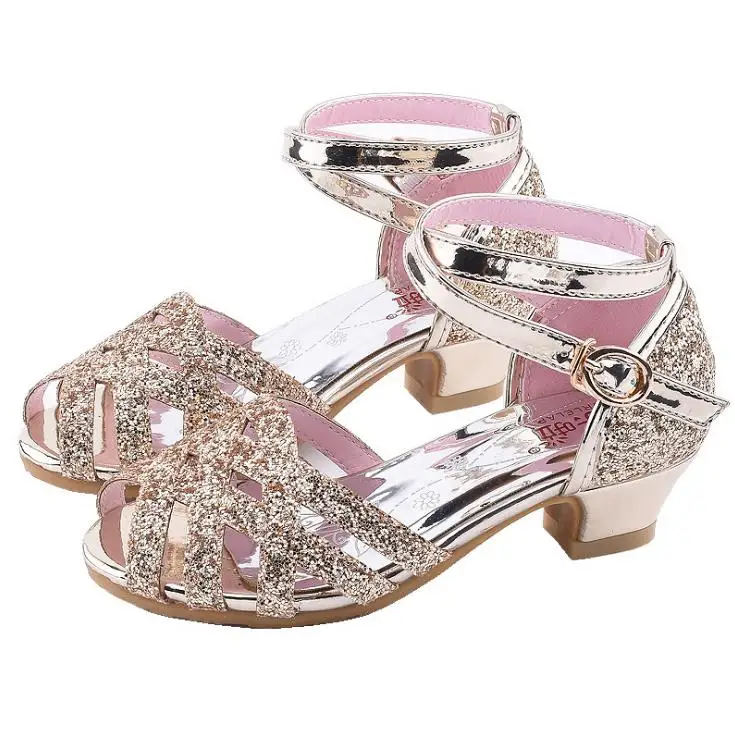 Children girl Ballet bling Shoes dance Shoes high-heeled Party Princess Shoes 26-37 pink sliver gold GZX01 - Цвет: Gold