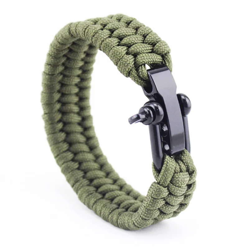 Outdoor Camping Paracord Bracelet Survival Emergency Braided Rope Outdoor Camping Paracord Bracelet Survival Emergency Braided Rope Men Black Stainless Steel Adjule Buckle Pulseras In Charm Bracelets From