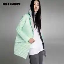 MISUN2017 spring thin down coat medium-long down female patchwork color block thermal new arrival women’s down jackets for women