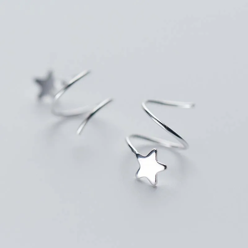 925 пробы, серебряная звезда, спиральный гвоздик, серьги для женщин, модные ювелирные изделия, пирсинг для ушей, весенние, вращающиеся, пентаграмма, волнистые серьги