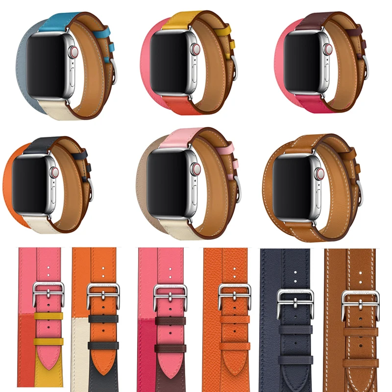 

2018 new For iwatch Genuine Leather WristBand Double Tour band For Apple Watch strap series 4 herm Bracelet 40mm 44mm