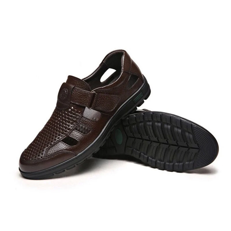 M-anxiu/летние дышащие сандалии с вырезами; кожаные сандалии с волшебным ремешком; мужская обувь на плоской подошве; повседневная обувь