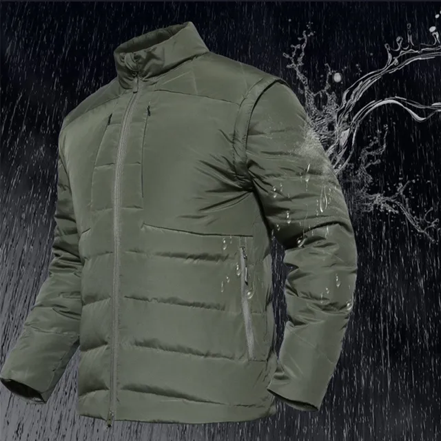Men Waterproof Warm Thick Sleeve Removable Down Jacket Waistcoat Male