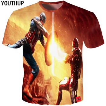 

YOUTHUP 2020 Summer T Shirts Men 3D Print Captain America VS Iron Man Tees Shirt Men T-Shirt Cool Fashion Streetwear Plus Size