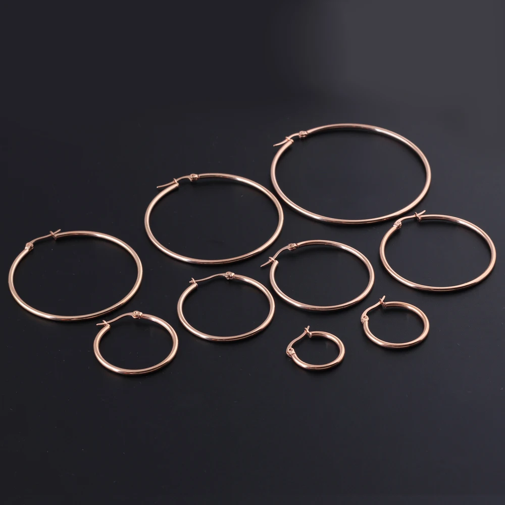 Женские серьги кольца из нержавеющей стали 316L под розовое золото 2 шт.|fashion hoop