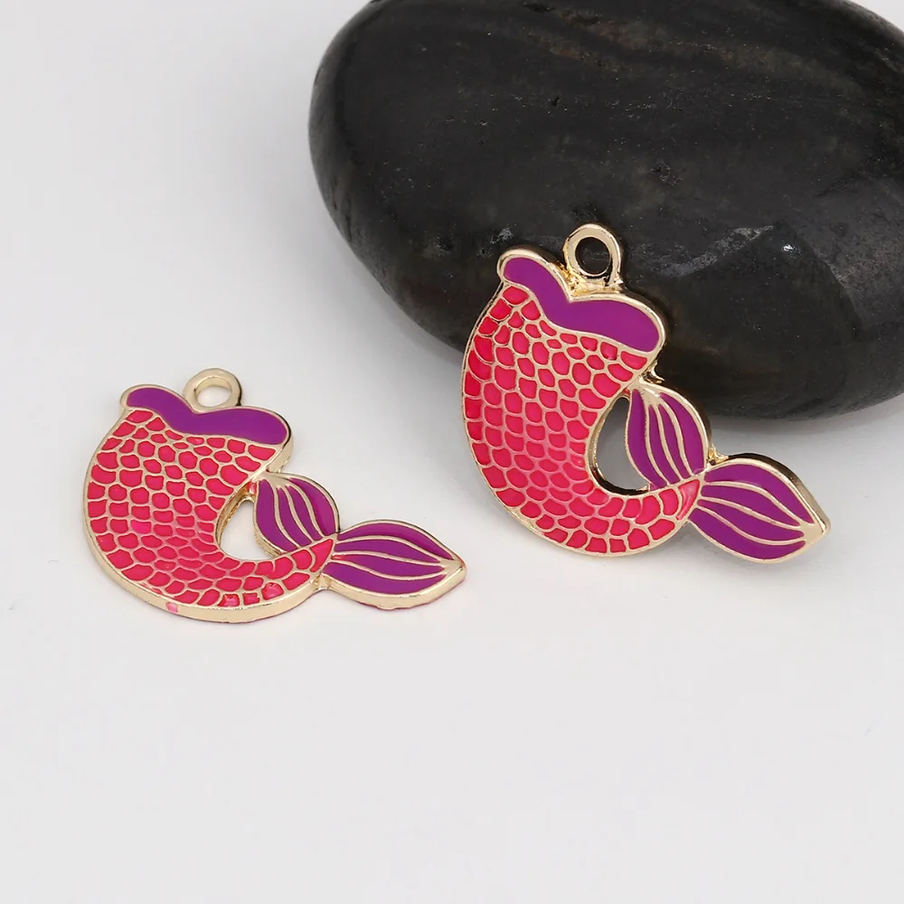 DoreenBeads шармы из цинкового сплава Русалка хвост KC Золотой Фуксия Зеленый Синий