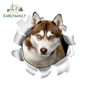 

EARLFAMILY 13cm x 12.6cm Siberian Husky Car Sticker Torn Metal Vinyl Decal Reflective Sticker Animal Car Styling Pet Dog Decals