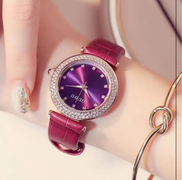 

GUOU Watch Brand Ladies Quartz Watch high quality Diamond Leather Women watches Dress Clock Montre Femme relogio feminino