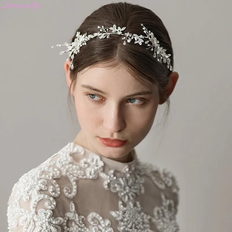 Jonnafe Silver Color Bridal Long Hair Comb Vine Rhinestone Leaf Wedding Headpiece Ornament Women Accessories | Украшения и