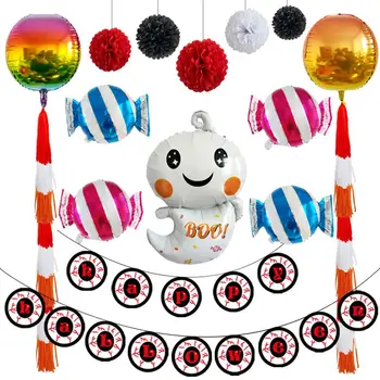 

Hallowmas Ghost Candy Balloon Aluminium Film Balloons Hanging Banner Paper Flower Decor Sets For Festival Gathering Party