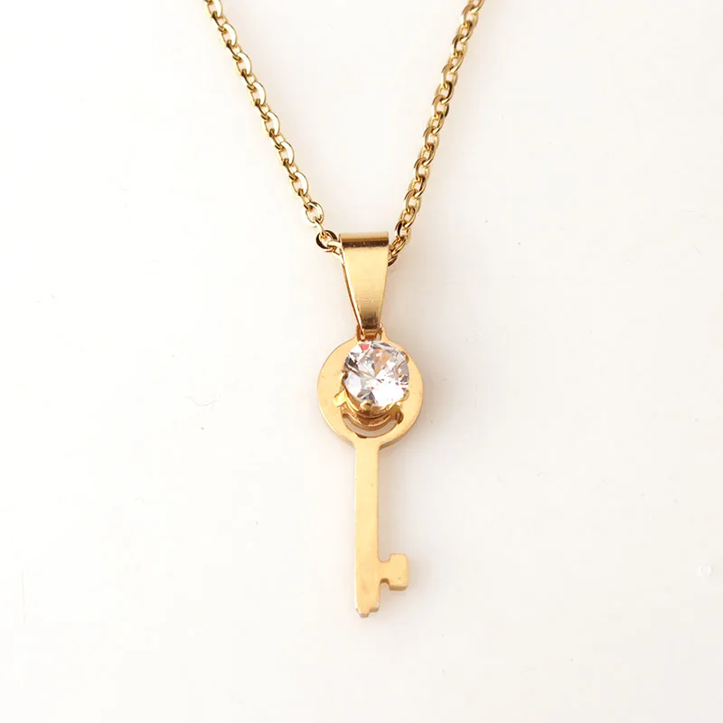 CZ Key Pendant Necklace Jewelry Classic 