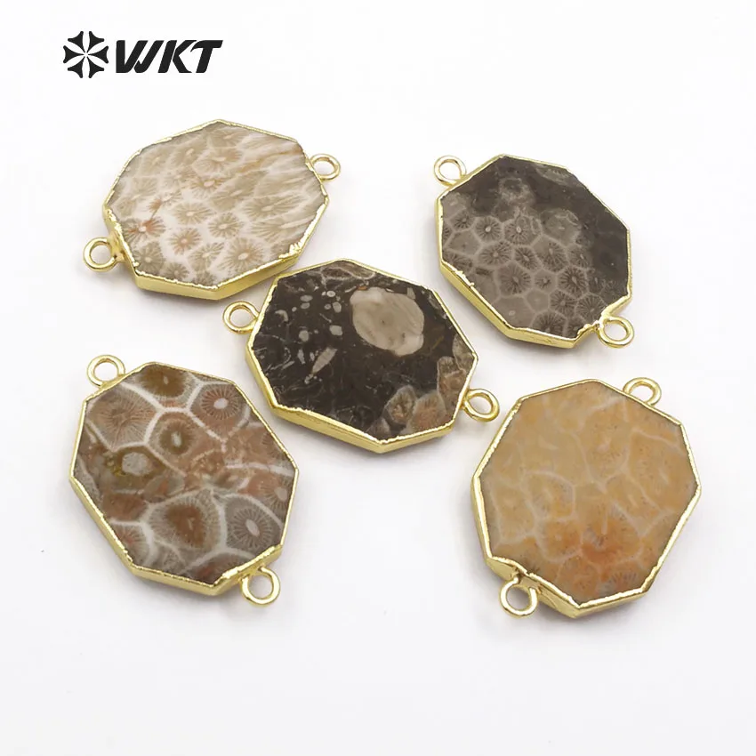 

WT-C261 Natural Chrysanthemum Stone With Gold Bezel Pendant Other Polygon Stone Chakra Collection For Women Jewelry Making