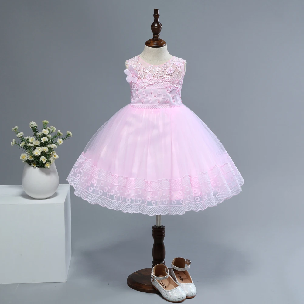 

Flower Girl Lace Dress New Girls Pearls Birthday Wedding Party Princess Dresses Kids Tutu Mesh Costume 2019 Children Clothes