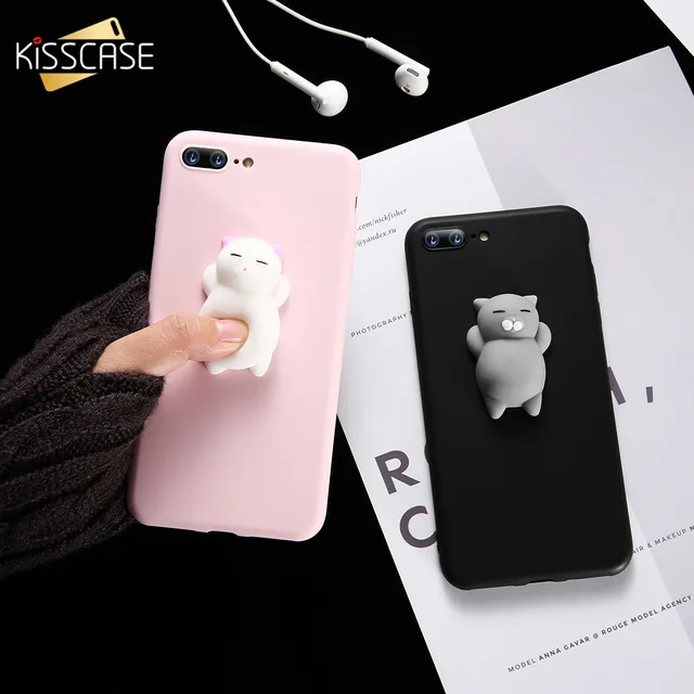 KISSCASE Cat Case For iPhone 5s 5 SE 7 7 Plus 6 6s Plus Squishy Case Cute Silicon Cartoon Cat Cases For iPhone X 7 6 6s 5S Cover