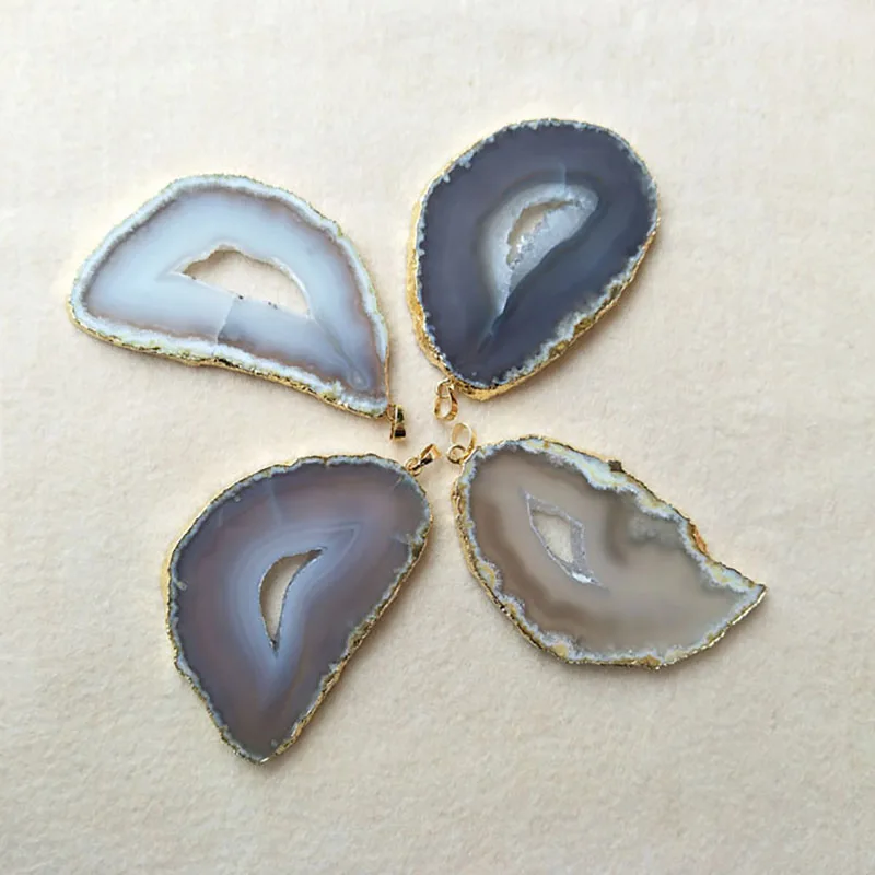 

5pcs Big Gold color Edge Natural Onyx crystal Druzy Geode Slice Pendant,Drusy Quartz Bead Charm Jewelry Necklace Making P266