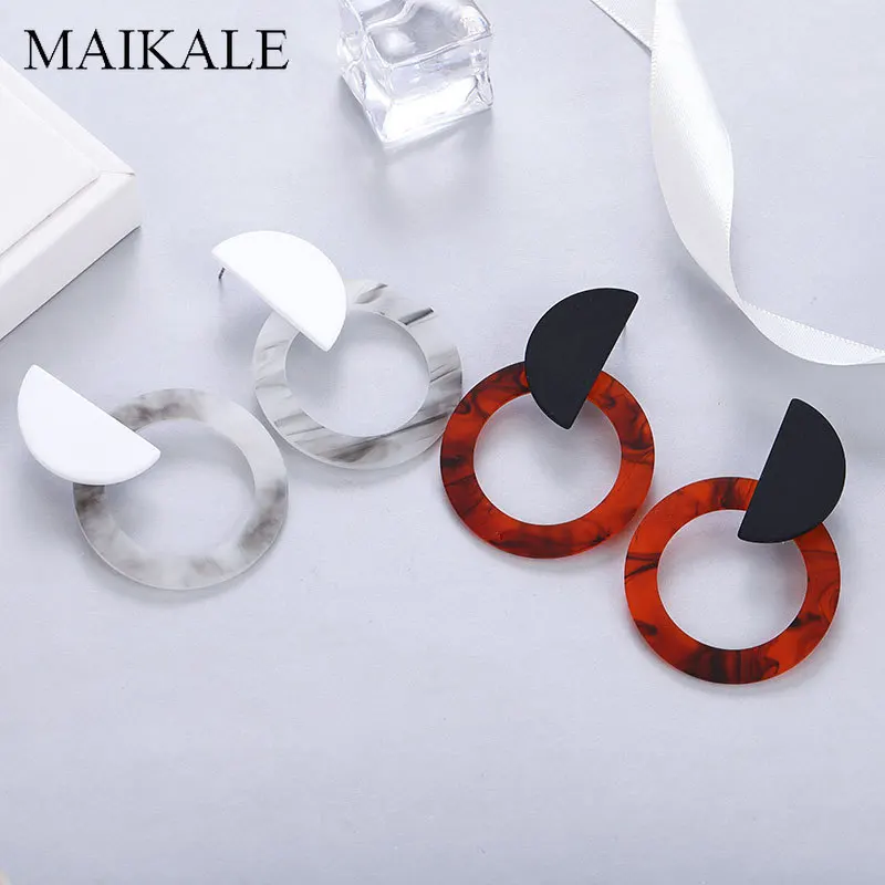 

MAIKALE Simple Round Acrylic Big Drop Earrings Resin Acetate Geometric Large Circle Earrings for Women Jewelry Brincos Bijoux