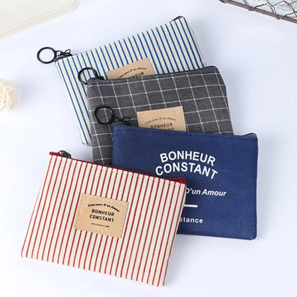 Pochette сетка полоса мини холст кошелек для монет женский косметичка хранения